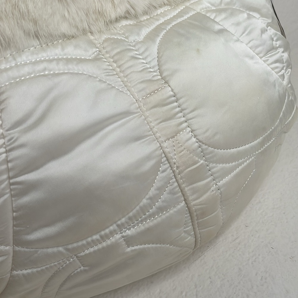 Vintage Y2K Coach Ivory Real Rabbit Fur-Trimmed Hobo Shoulder Bag - Picture 7 of 16